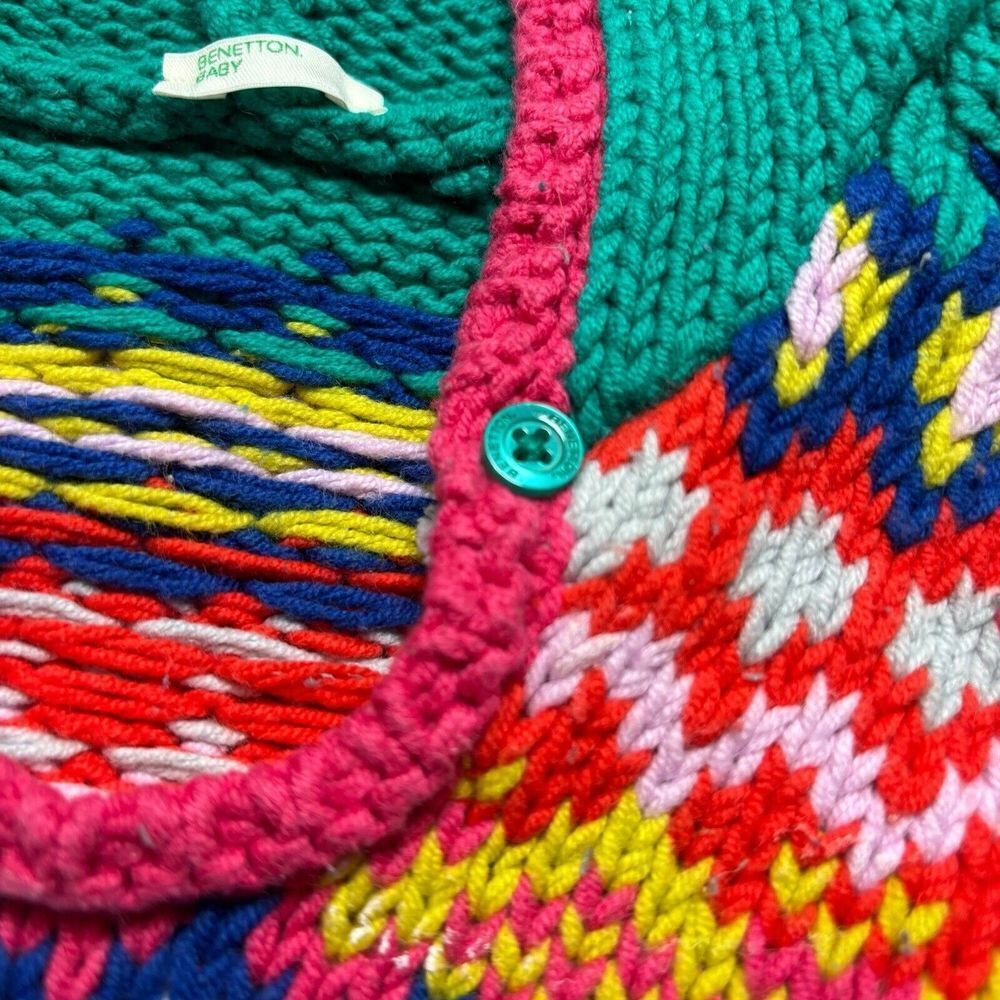 United Colors of Benetton Rainbow Embroidered Floral Fair Isle Girl Sweater 6-9m - Picture 5 of 10